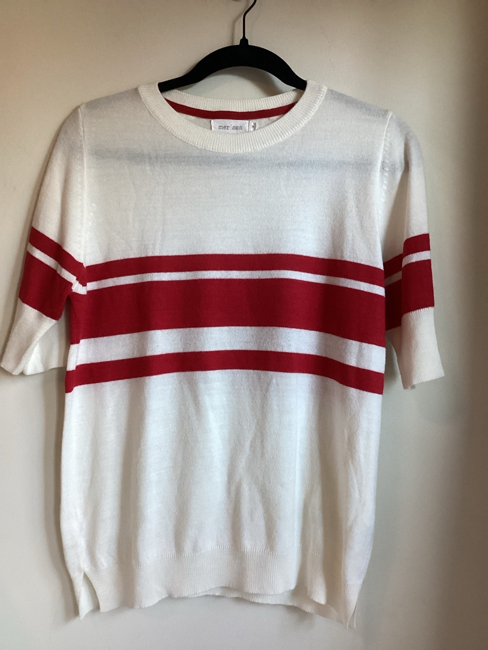 Mersea Knit Sweater Size Medium White with Red Stripes